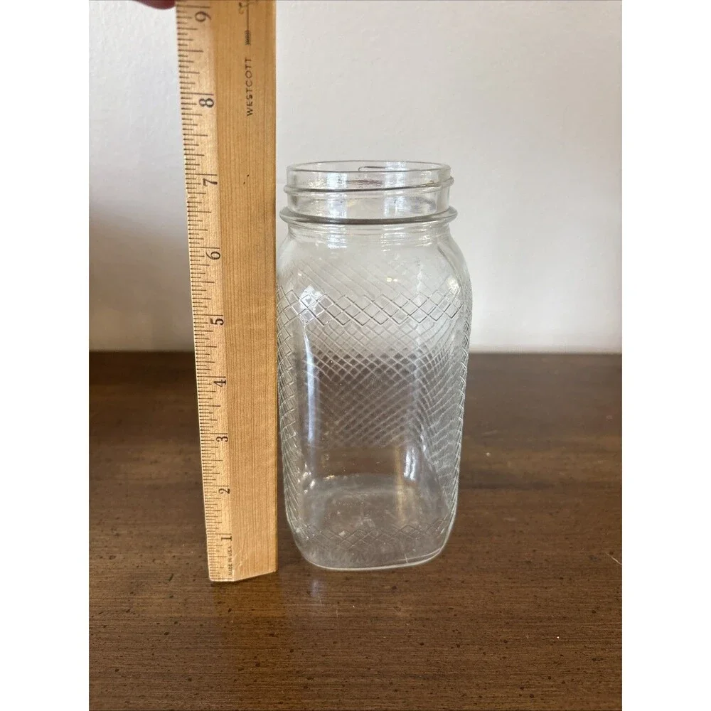 Anchor Hocking Square Waffle Pattern Faced Quart Jar No Lid